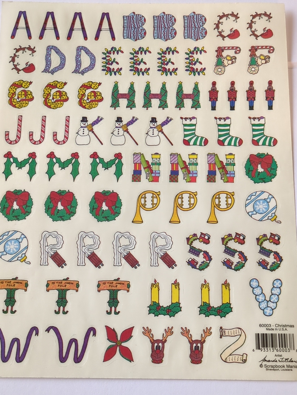 ☀️VTG Scrapbook Mania Christmas Sticker Letters 60003 Sheet Rare